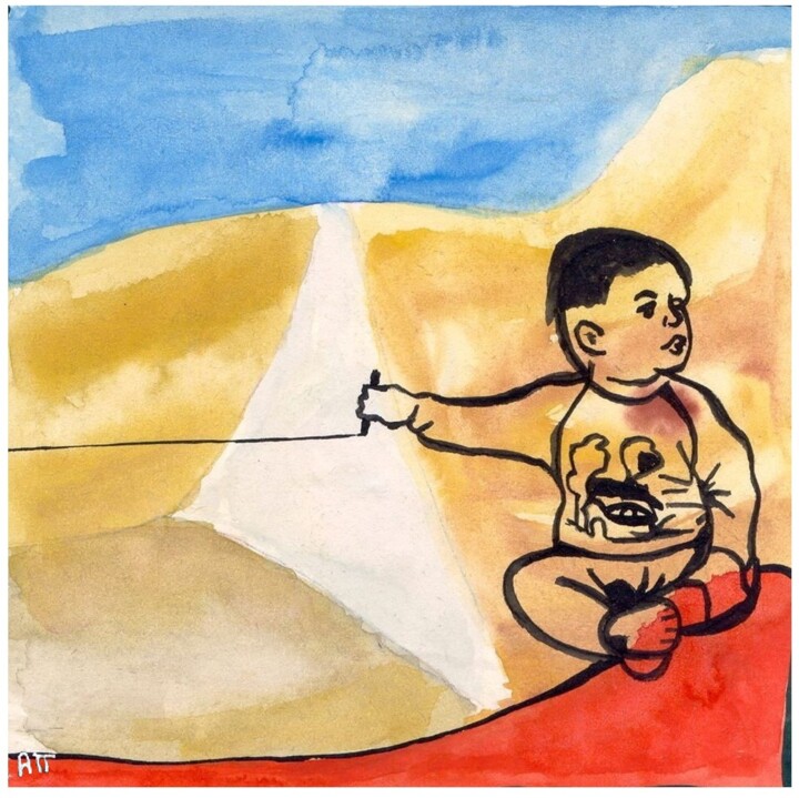 Pintura intitulada "L'enfant des sables" por Alexandre Podgorny, Obras de arte originais, Guache