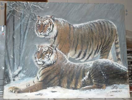 Peinture intitulée "Tigres du Froid" par Apogée, Œuvre d'art originale, Huile