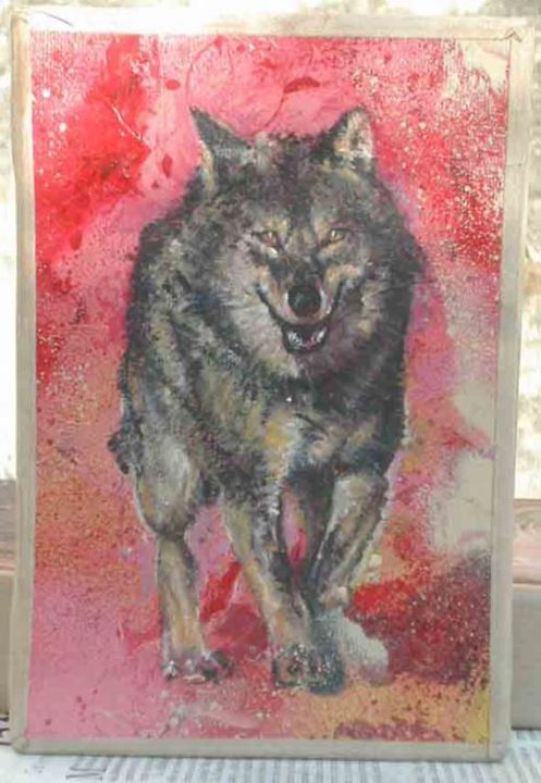 Peinture intitulée "loup des steppes" par Apogée, Œuvre d'art originale, Huile
