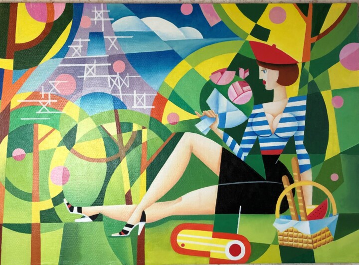 Картина под названием "Outdoors" - Apollonas Soben, Подлинное произведение искусства, Масло Установлен на Деревянная рама дл…