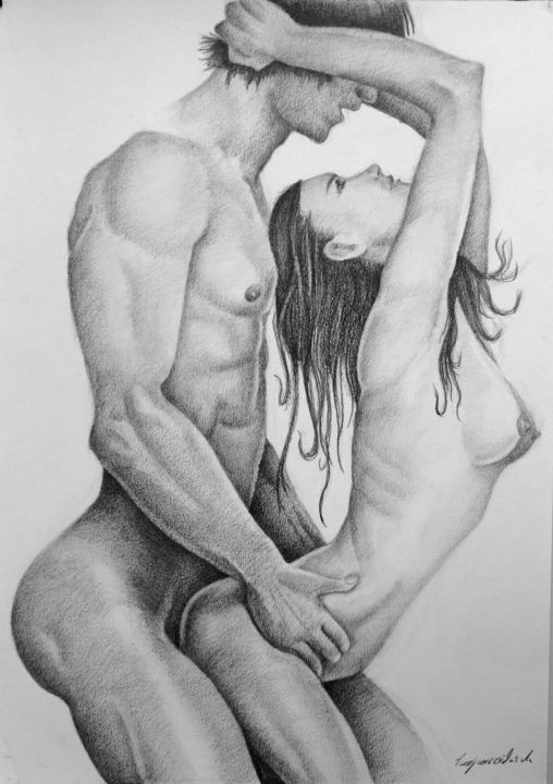 Drawing titled "LOVERS 07" by Apostolos Gagastathis, Original Artwork, Pencil