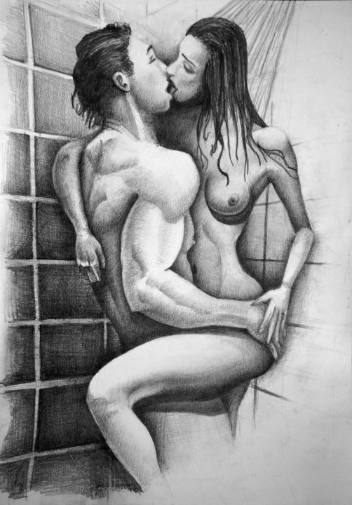 Drawing titled "WET LOVERS" by Apostolos Gagastathis, Original Artwork, Pencil