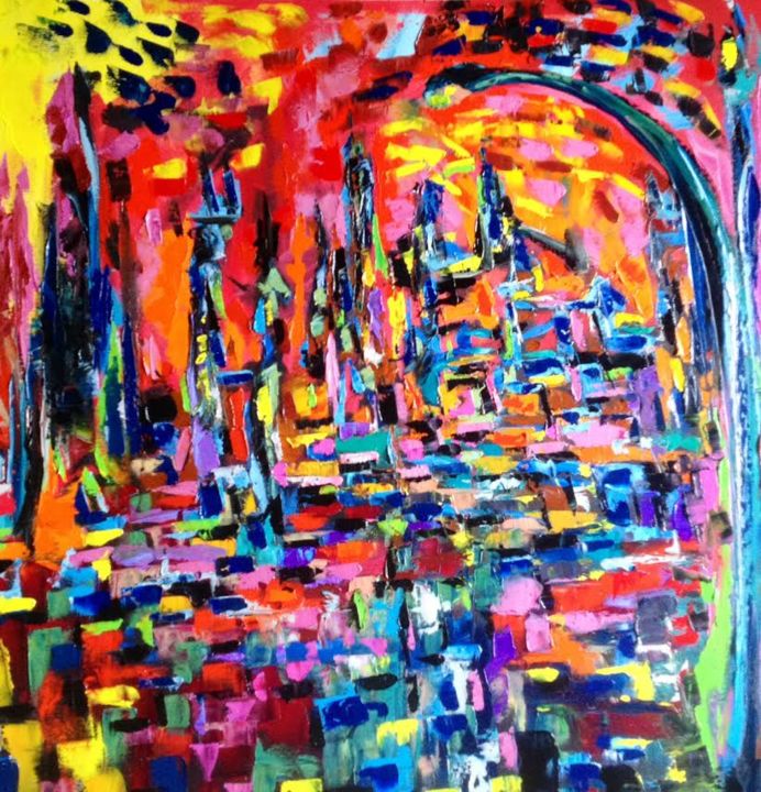Painting titled "In città" by Alessandro Tognin, Original Artwork, Oil