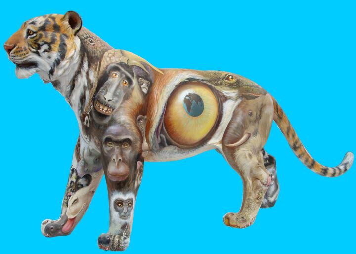 Scultura intitolato "Le Tigre AAB, pour…" da Applestrophe, Opera d'arte originale, Metalli