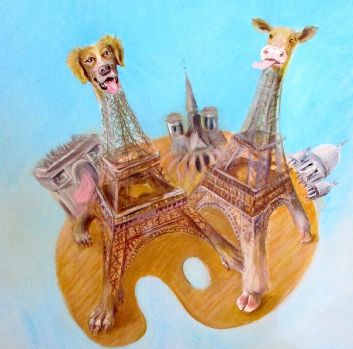 Peinture intitulée "De Paris,  Tour Eif…" par Applestrophe, Œuvre d'art originale, Acrylique