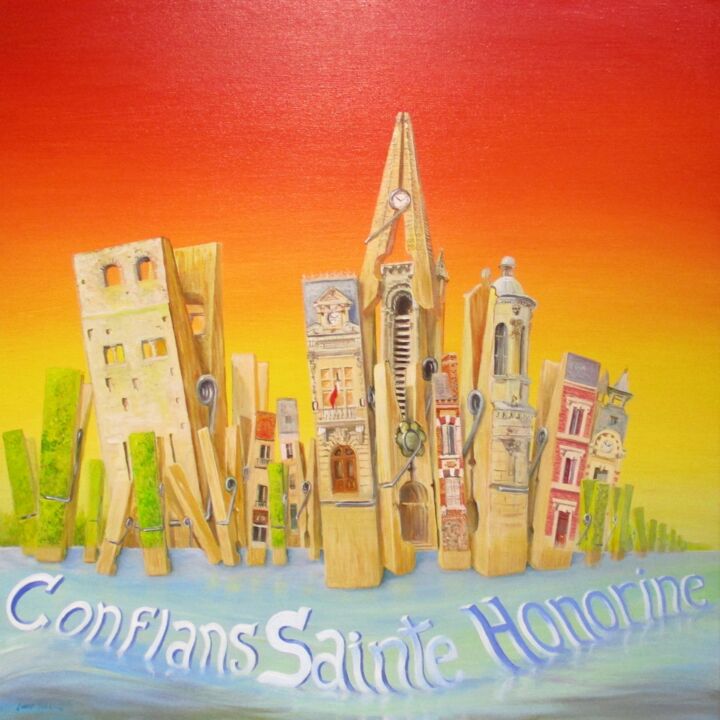 Painting titled "Conflans-Sainte-Hon…" by Applestrophe, Original Artwork, Acrylic