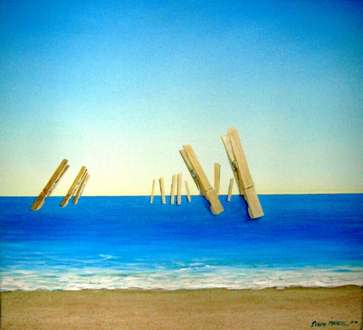 Peinture intitulée "La corde à linge...…" par Applestrophe, Œuvre d'art originale, Acrylique