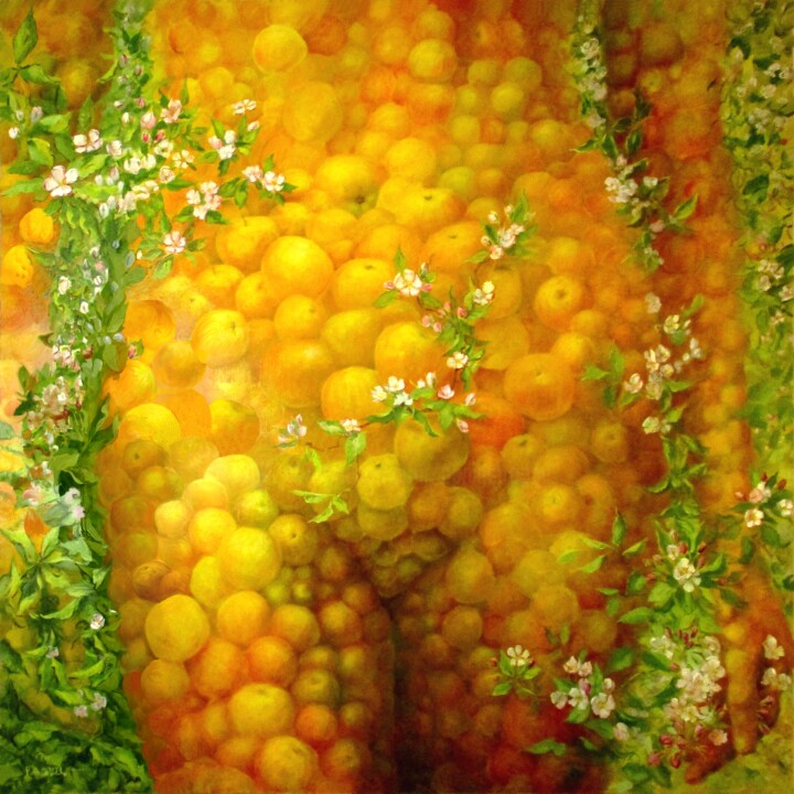 Schilderij getiteld "En départ pommes, p…" door Applestrophe, Origineel Kunstwerk, Acryl Gemonteerd op Houten paneel