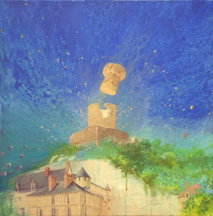 Painting titled "Château Roche-Guyon…" by Applestrophe, Original Artwork, Acrylic