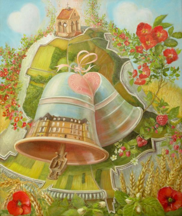 Schilderij getiteld "Wedding bells art,…" door Applestrophe, Origineel Kunstwerk, Acryl