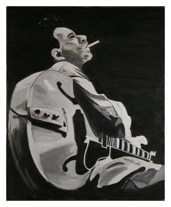 Peinture intitulée "Jazz Guitariste" par Claude Larcher, Œuvre d'art originale, Huile