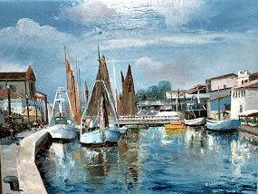 Peinture intitulée "port de Cecenattico…" par Emile Wouters, Œuvre d'art originale,