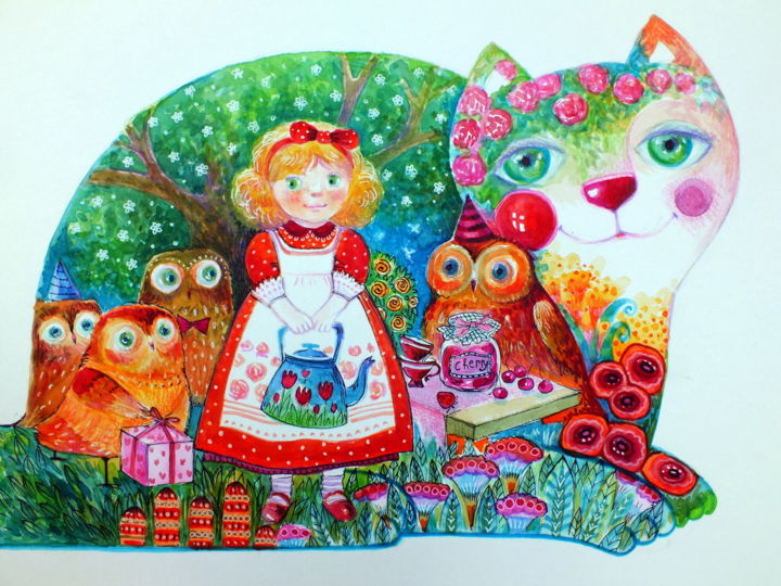 Chat Chouette Peinture Par Oxana Zaika Artmajeur