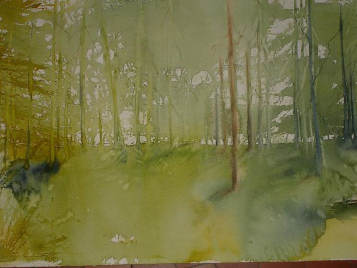 Peinture intitulée "clairière" par Aquarellafabienne, Œuvre d'art originale,