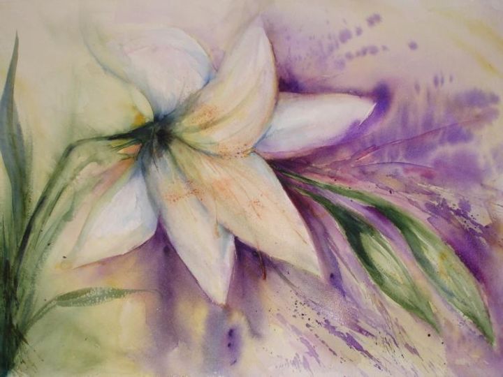 Peinture intitulée "lis blanc" par Aquarellafabienne, Œuvre d'art originale,