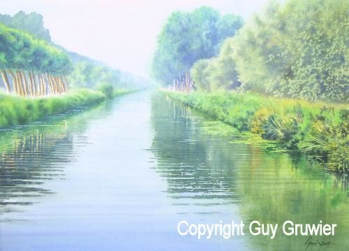 Painting titled "Damse Vaart" by Guy Gruwier, Original Artwork