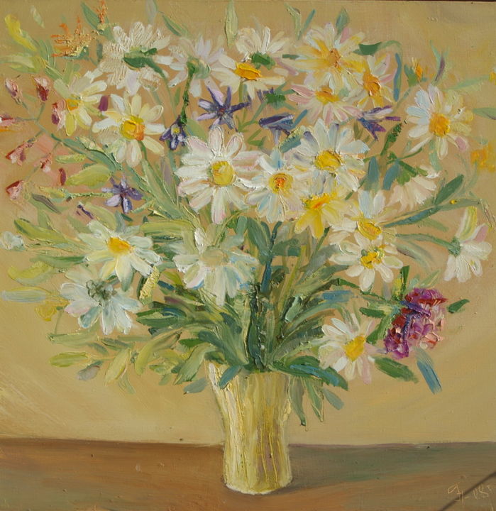 Malerei mit dem Titel "Ромашки" von Natalia Golubeva, Original-Kunstwerk, Öl