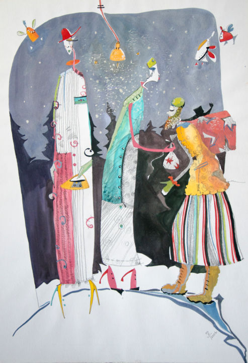 Malerei mit dem Titel "Рождественская сказ…" von Natalia Golubeva, Original-Kunstwerk, Aquarell