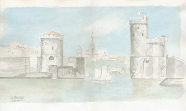 Ζωγραφική με τίτλο "0005 La Rochelle" από Aquarelles-Alain, Αυθεντικά έργα τέχνης, Ακουαρέλα