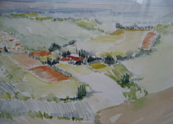Pintura intitulada "Village vu de Ségur…" por Jacqueline De Streel, Obras de arte originais