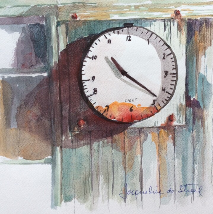 Schilderij getiteld "Dix heures vingt tr…" door Jacqueline De Streel, Origineel Kunstwerk, Aquarel