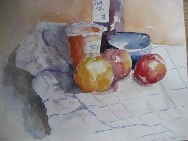 Pintura intitulada "Confiture, pommes." por Jacqueline De Streel, Obras de arte originais