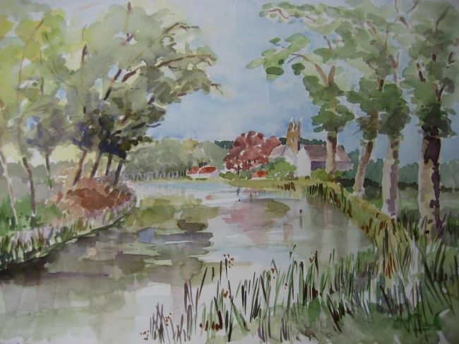 Peinture intitulée "Canal à Sluis  NL" par Jacqueline De Streel, Œuvre d'art originale