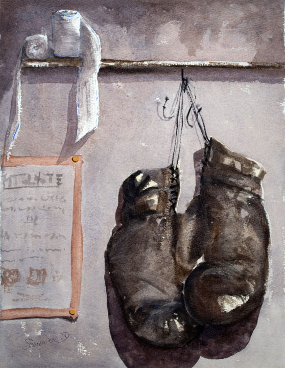 Schilderij getiteld "L' ultime Combat" door Dominique Serusier, Origineel Kunstwerk, Aquarel