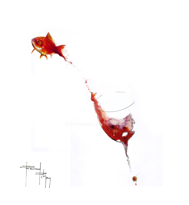 Peinture intitulée "red-fish-n-2.jpg" par Pascal Pihen, Œuvre d'art originale, Encre