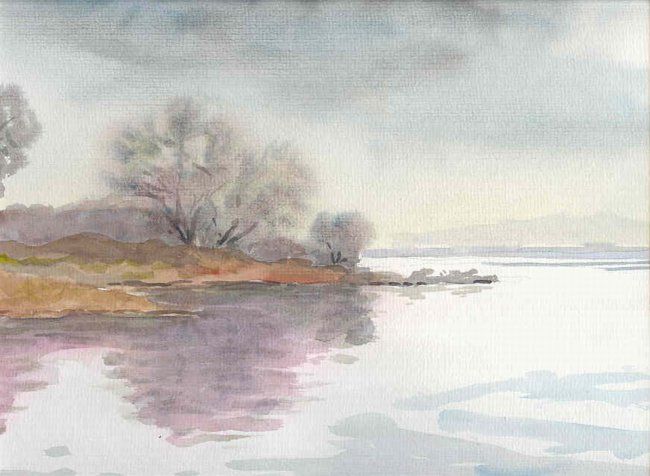 Peinture intitulée "Rainy mood at lake…" par Jürgen Steingruber, Œuvre d'art originale, Huile