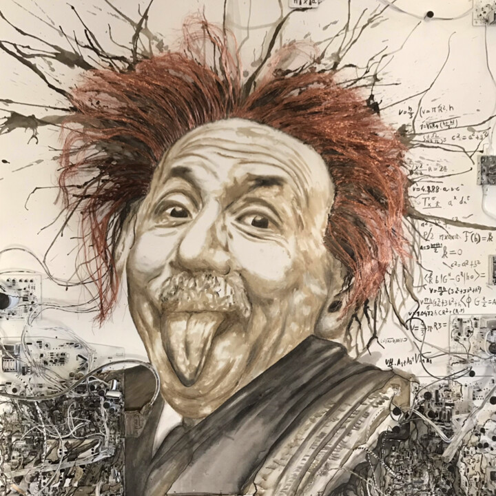 Pintura intitulada "Albert Einstein" por Aquilino, Obras de arte originais, Acrílico Montado em Armação em madeira