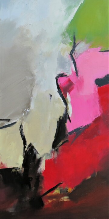 Painting titled "Zone Rose" by Ar Bilbo, Original Artwork, Oil Mounted on Wood Stretcher frame