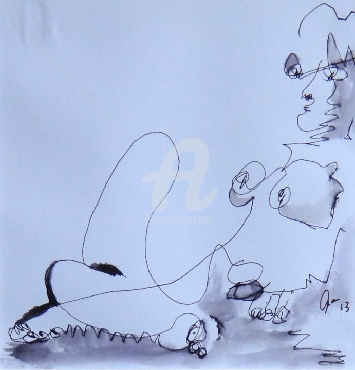 Drawing titled "Le repos de Diane (…" by Ara Bohcali, Original Artwork, Ink