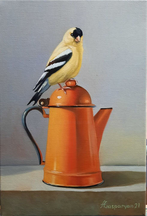 Картина под названием "Still life with bir…" - Ara Gasparyan, Подлинное произведение искусства, Масло Установлен на Подрамник
