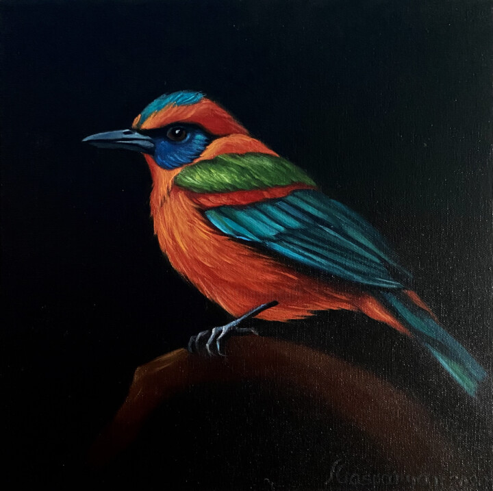Картина под названием "Dusk's Feathered Gem" - Ara Gasparyan, Подлинное произведение искусства, Масло Установлен на Деревянн…