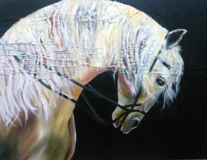 Schilderij getiteld "White Horse" door Eli Castañeda, Origineel Kunstwerk, Acryl