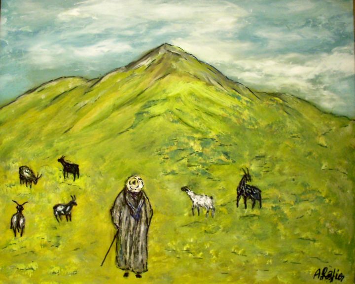 Peinture intitulée "Le berger de l'atlas" par A.Rafiq, Œuvre d'art originale, Huile