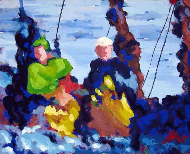 Pintura titulada "DOS PESCADORES VI" por Aramburu, Obra de arte original