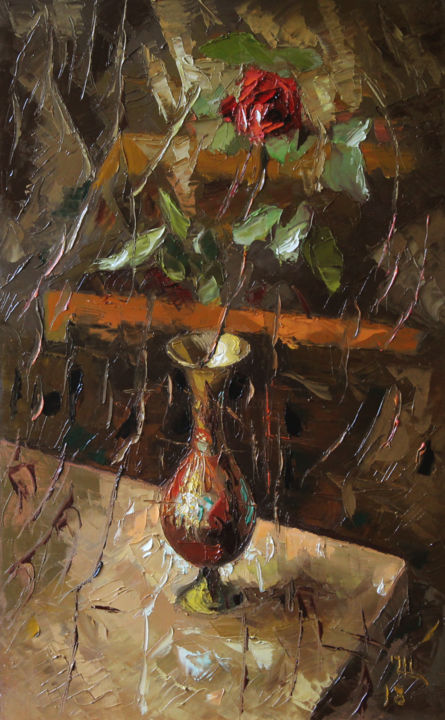 Painting titled "Роза" by Ara Gevondian, Original Artwork, Oil