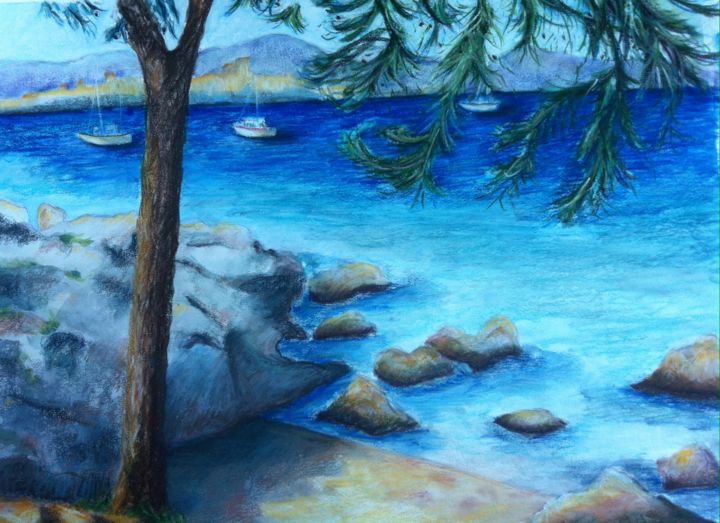 Peinture intitulée "Vue mer" par Aravny Kalfayan Freiss, Œuvre d'art originale, Pastel