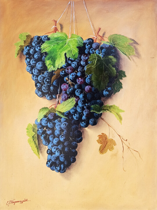 Painting titled "GRAPES" by Arayik Muradyan, Original Artwork, Oil Mounted on Wood Stretcher frame