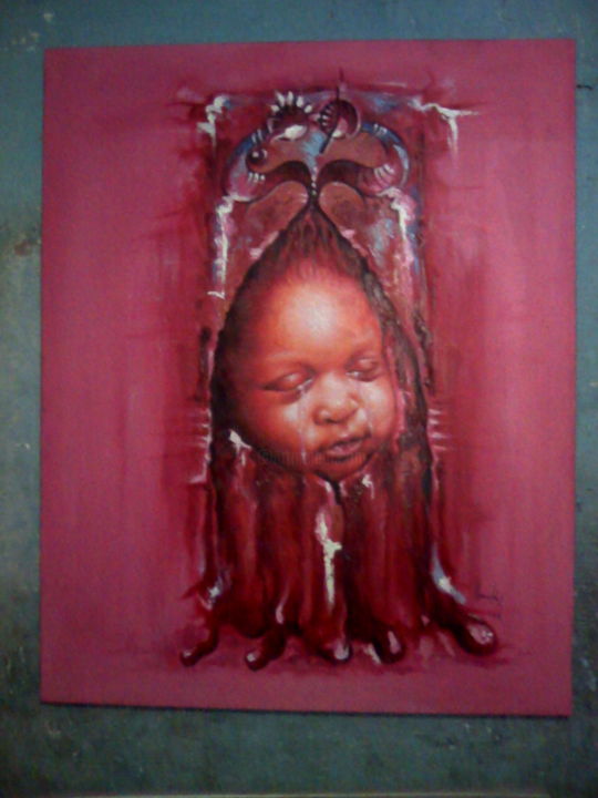 Painting titled "l'innoncence de l'e…" by Arnold Ngombi, Original Art, Oil