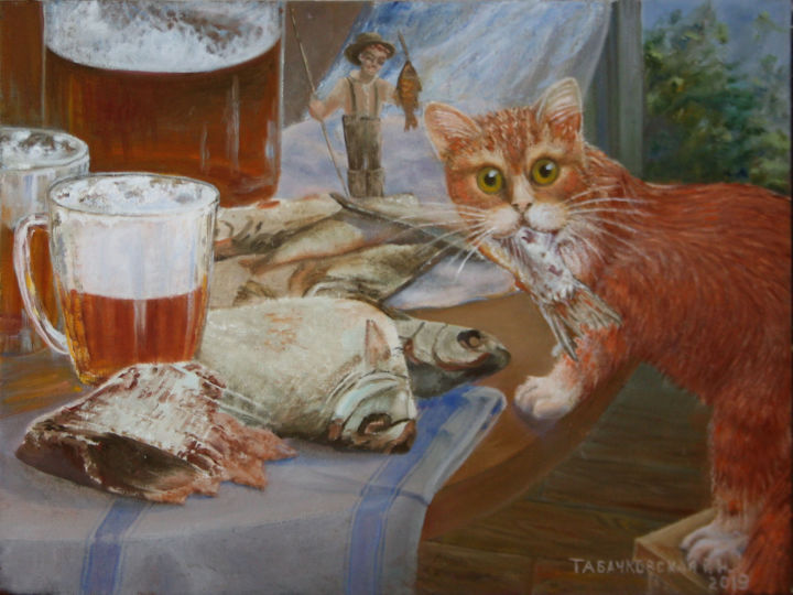 Картина под названием "Не пил я ваше пиво!" - Табачковская, Подлинное произведение искусства, Масло