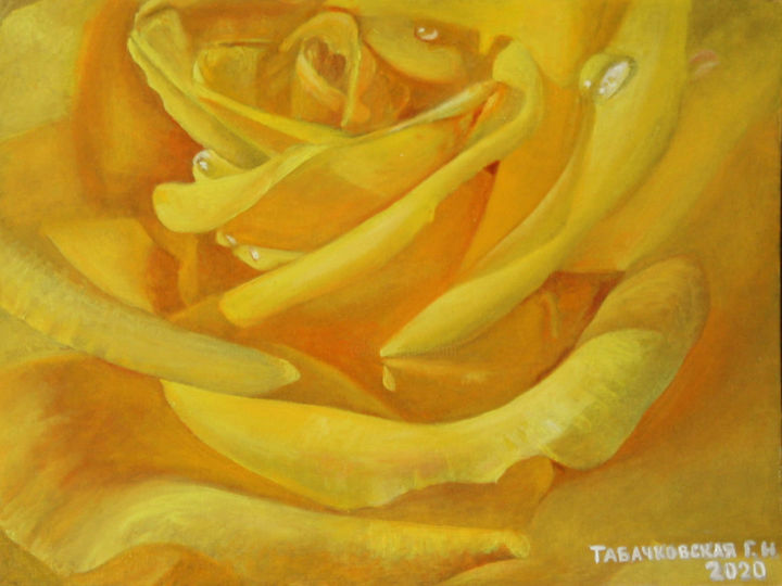 Картина под названием "Жёлтая роза1" - Табачковская, Подлинное произведение искусства, Масло