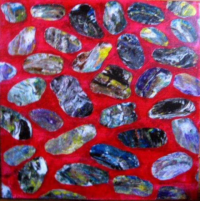Peinture intitulée "Galets fond rouge" par Dominique Arcadipane (ARCADI), Œuvre d'art originale