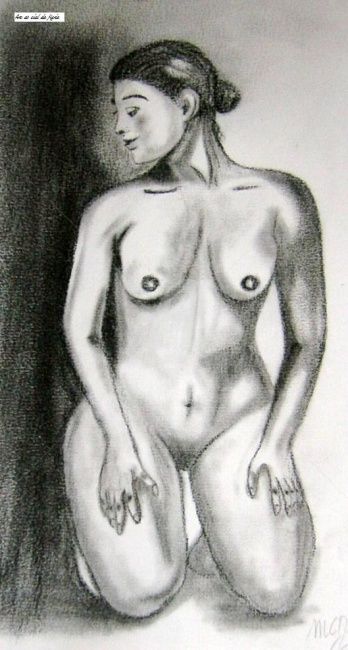 Dessin intitulée "nu à genoux" par Arc En Ciel De Marie, Œuvre d'art originale, Autre