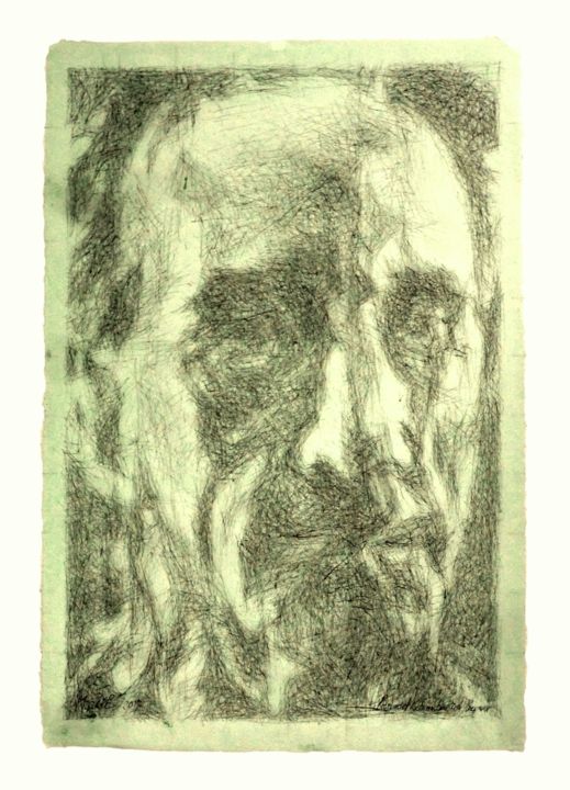 Drawing titled "Portrait de Marcel…" by Renaud Archambault De Beaune, Original Artwork, Ink Mounted on Cardboard