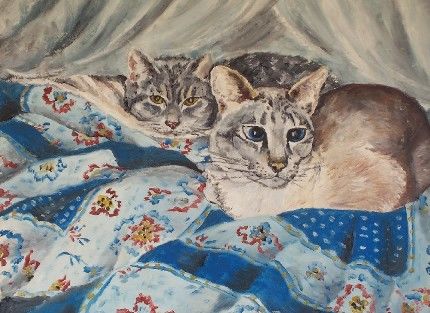 Painting titled "Chats" by Marie-Noëlle Archambault, Original Artwork