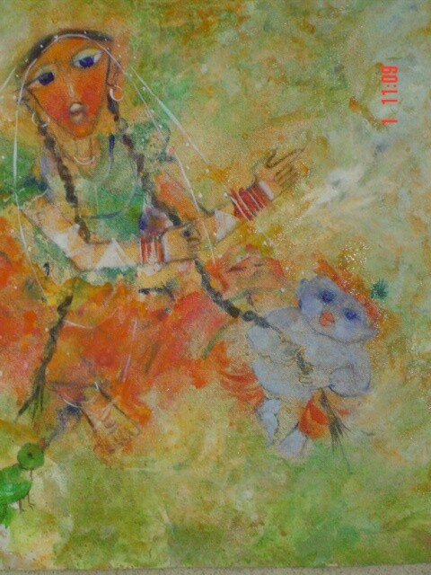Painting titled "naughty  baby" by Archana Sharma, Original Artwork