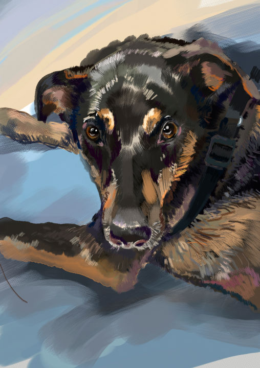 Arte digitale intitolato "Dog sketch" da Irina Yazeva, Opera d'arte originale, Pittura digitale